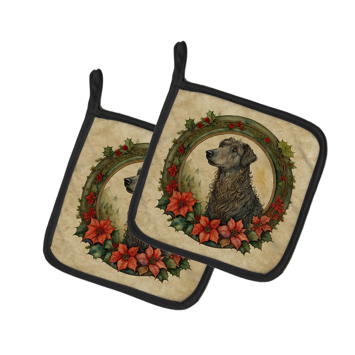 DAC2426PTHD 7.5 x 7.5 in. Unisex Scottish Deerhound Christmas Flowers Pair of Pot Holders