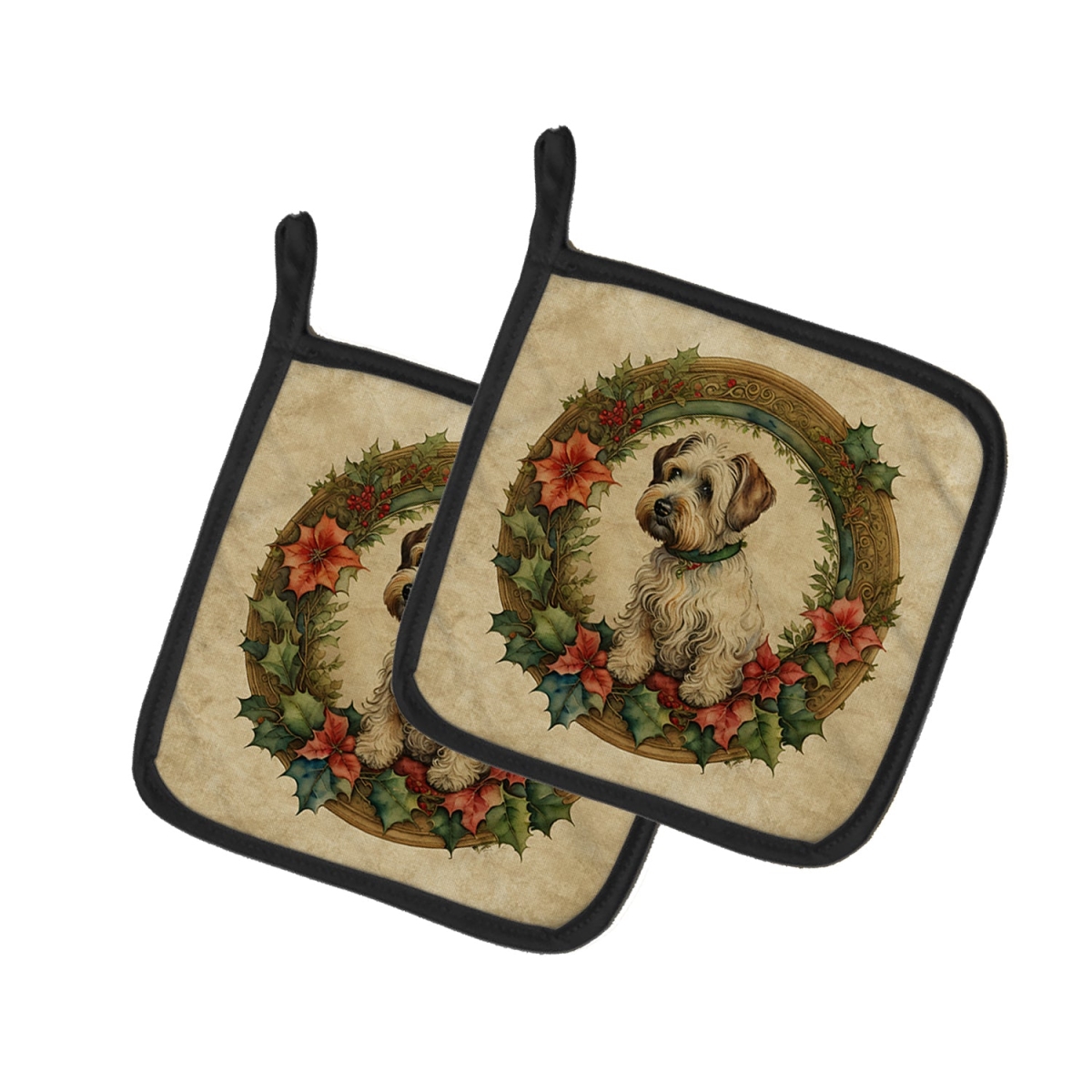 DAC2427PTHD 7.5 x 7.5 in. Unisex Sealyham Terrier Christmas Flowers Pair of Pot Holders