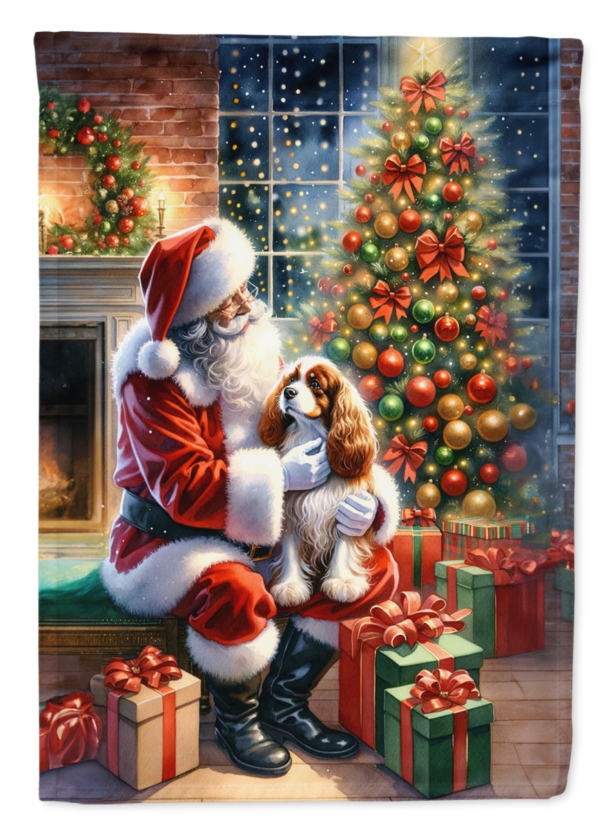 40 x 28 in. Unisex Cavalier Spaniel & Santa Claus Polyester House Flag