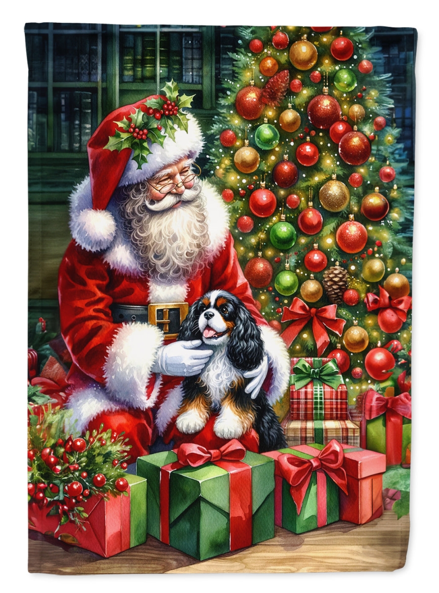 40 x 28 in. Unisex Cavalier Spaniel & Santa Claus Polyester House Flag