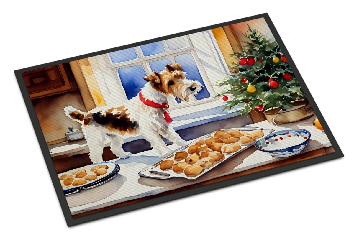 24 x 36 in. Unisex Wire Fox Terrier Christmas Cookies Doormat