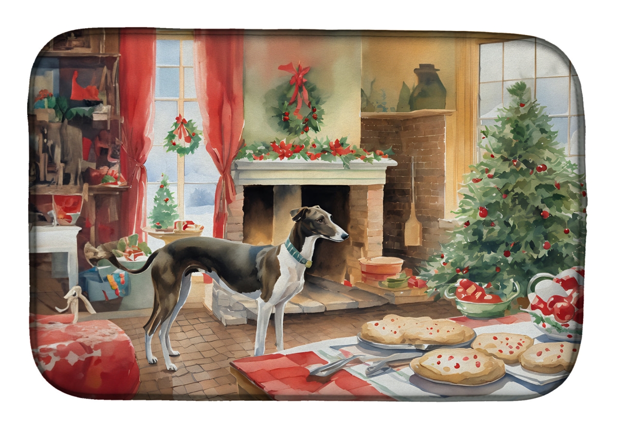 21 x 14 in. Unisex Greyhound Christmas Cookies Dish Drying Mat