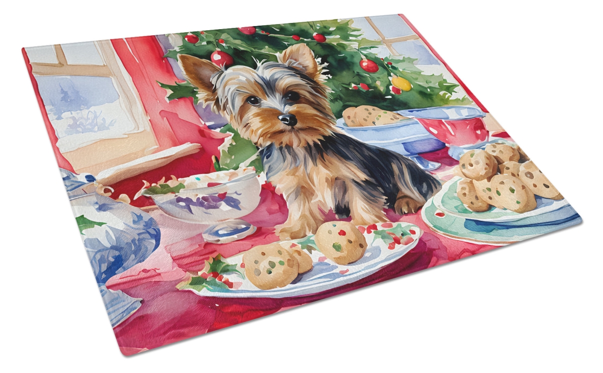 Yorkshire Terrier Yorkie Christmas Cookies Glass Cutting Board Decorative Tempered Glass Kitchen Cutting and Serving Board Large