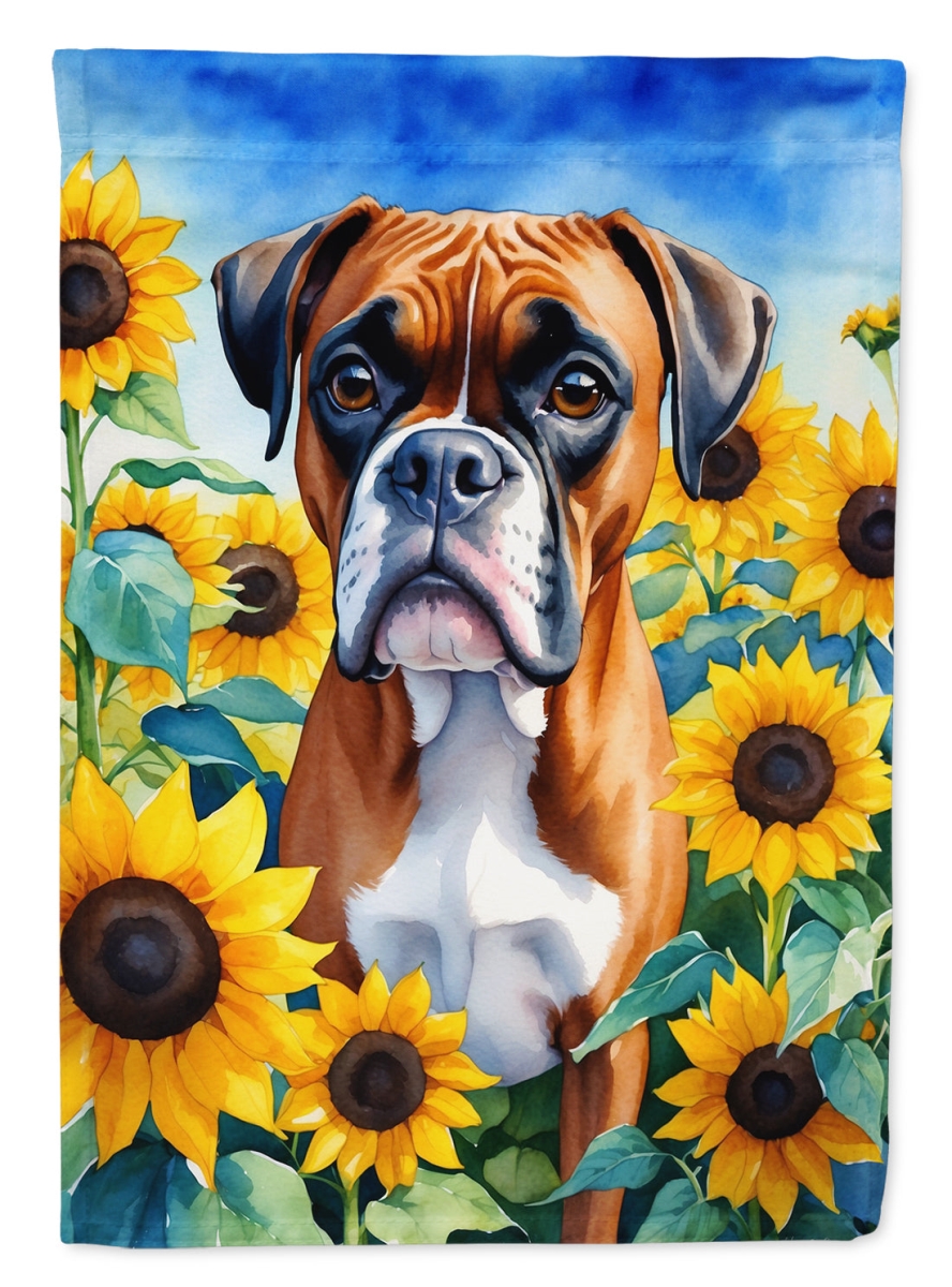 DAC6037CHF 40 x 28 in. Boxer in Sunflowers House Flag