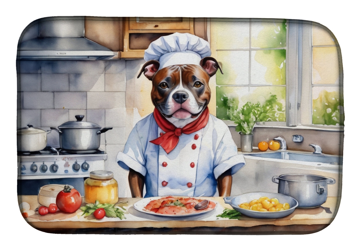Picture of Carolines Treasures DAC6330DDM 21 x 14 in. Staffordshire Bull Terrier The Chef Dish Drying Mat