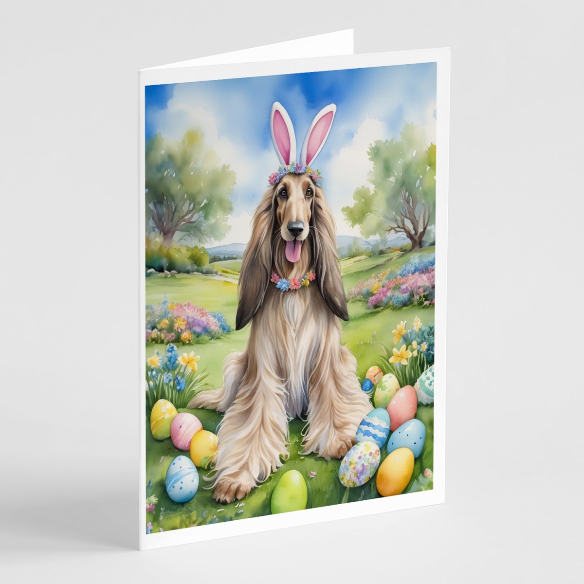 DAC4914GCA7P 5 x 7 in. Afghan Hound Easter Egg Hunt Greeting Cards - Pack of 8