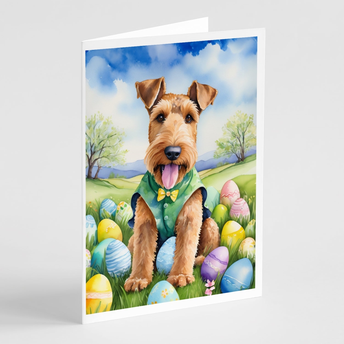 DAC4915GCA7P 5 x 7 in. Airedale Terrier Easter Egg Hunt Greeting Cards - Pack of 8