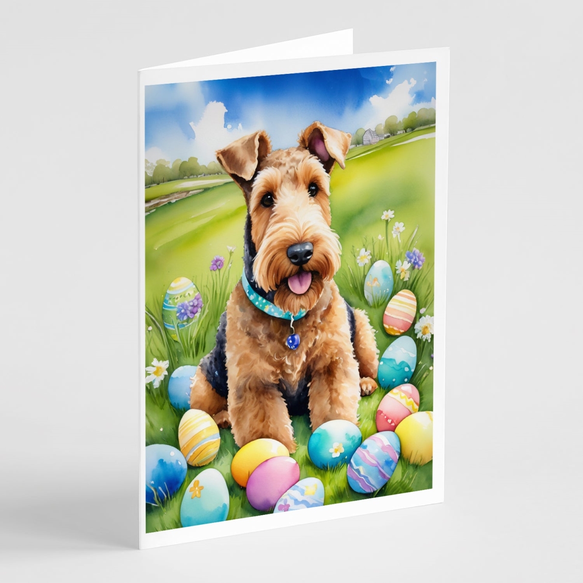 DAC4916GCA7P 5 x 7 in. Airedale Terrier Easter Egg Hunt Greeting Cards - Pack of 8