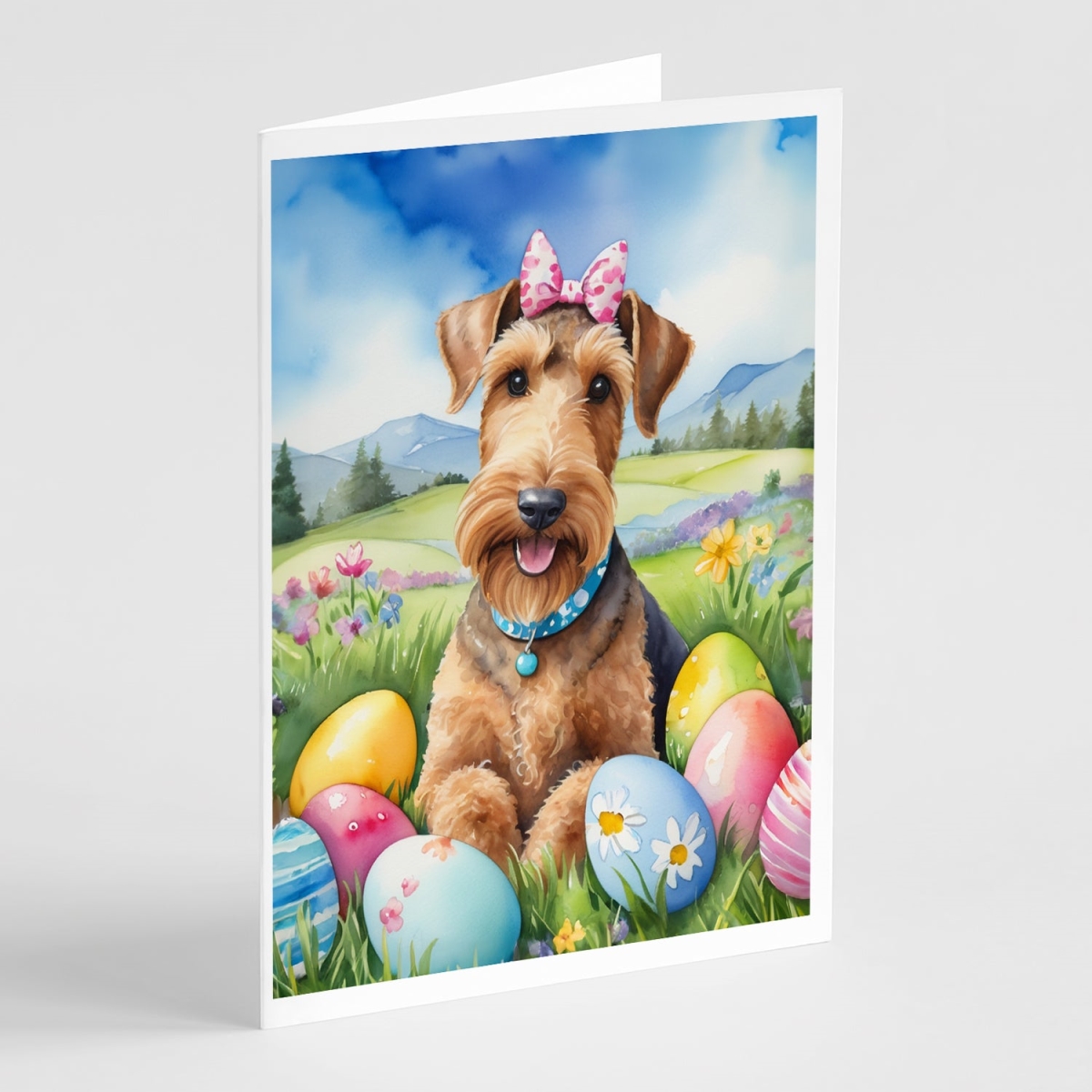 DAC4917GCA7P 5 x 7 in. Airedale Terrier Easter Egg Hunt Greeting Cards - Pack of 8