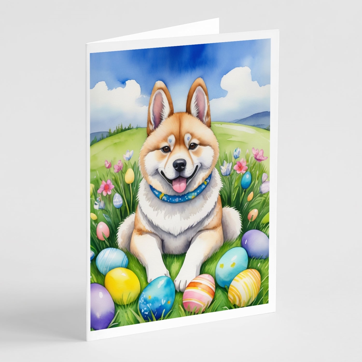 DAC4919GCA7P 5 x 7 in. Akita Easter Egg Hunt Greeting Cards - Pack of 8
