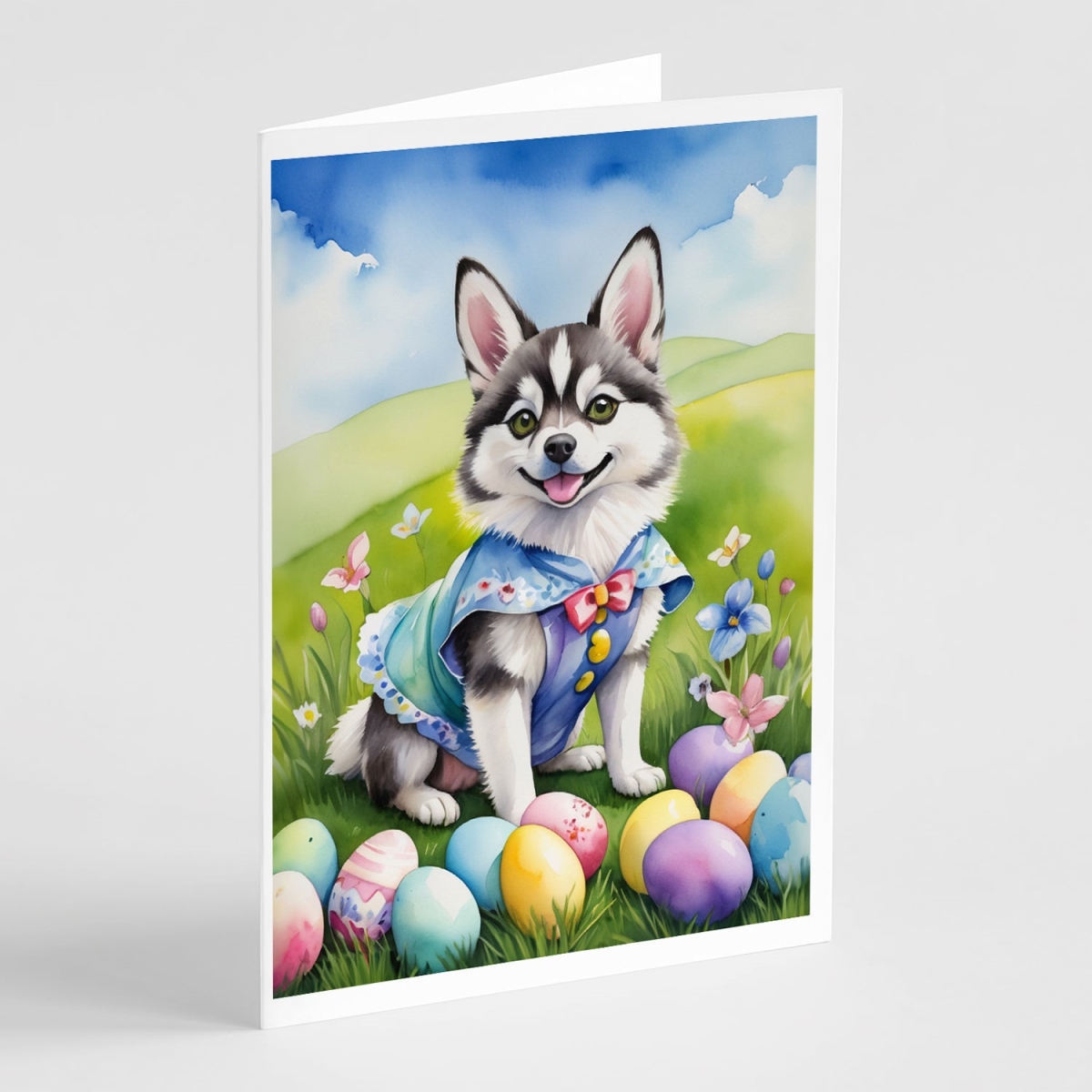 DAC4920GCA7P 5 x 7 in. Alaskan Klee Kai Easter Egg Hunt Greeting Cards - Pack of 8