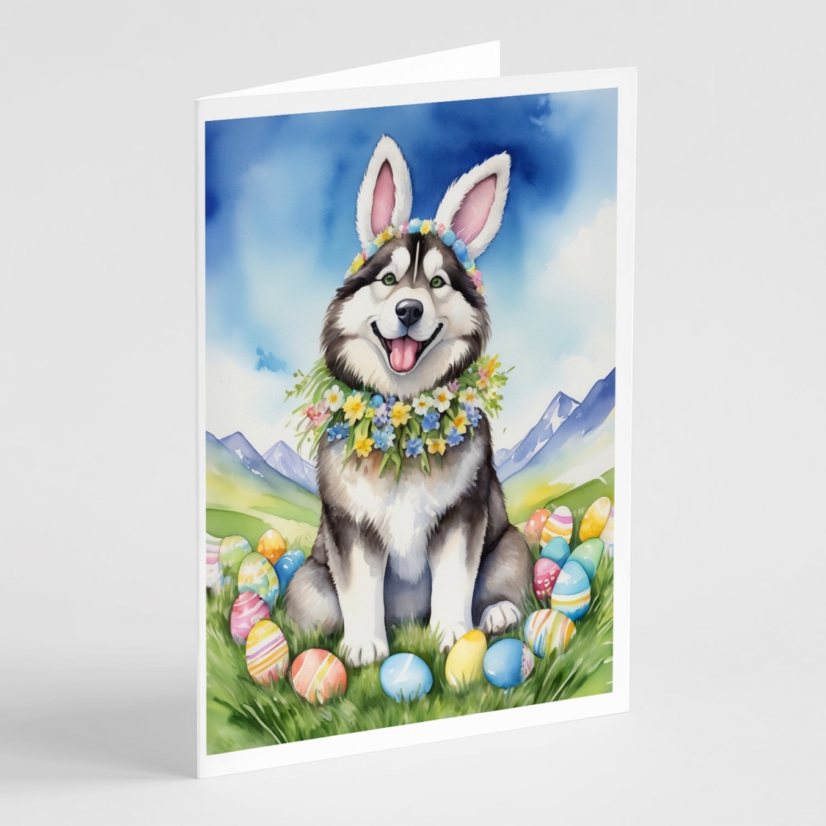 DAC4921GCA7P 5 x 7 in. Alaskan Malamute Easter Egg Hunt Greeting Cards - Pack of 8