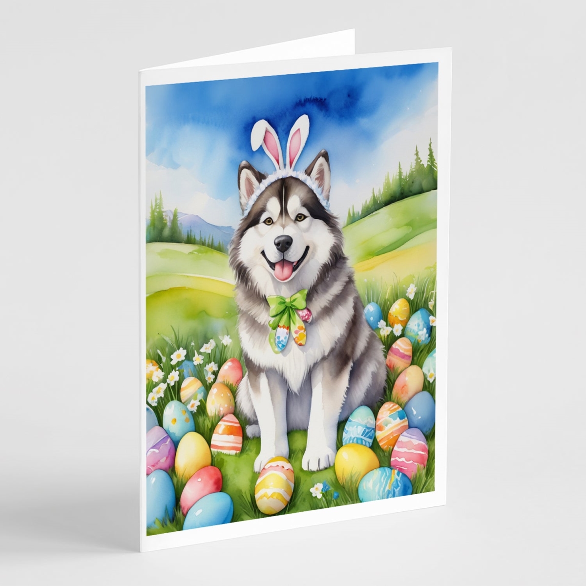 DAC4922GCA7P 5 x 7 in. Alaskan Malamute Easter Egg Hunt Greeting Cards - Pack of 8