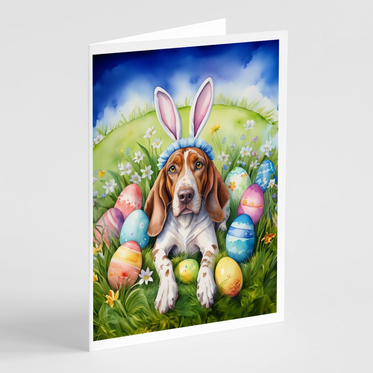 DAC4924GCA7P 5 x 7 in. American English Coonhound Easter Egg Hunt Greeting Cards - Pack of 8