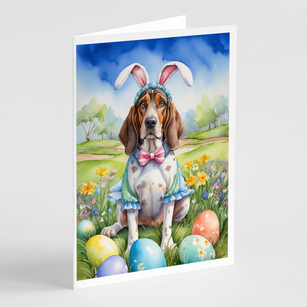 DAC4925GCA7P 5 x 7 in. American English Coonhound Easter Egg Hunt Greeting Cards - Pack of 8