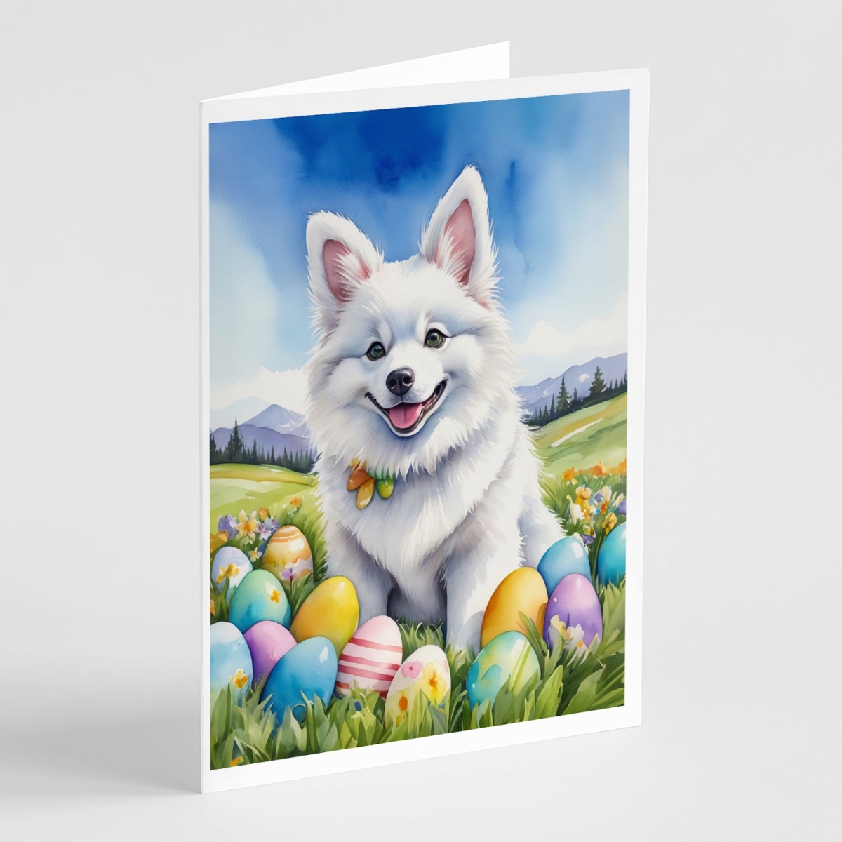 DAC4928GCA7P 5 x 7 in. American Eskimo Easter Egg Hunt Greeting Cards - Pack of 8