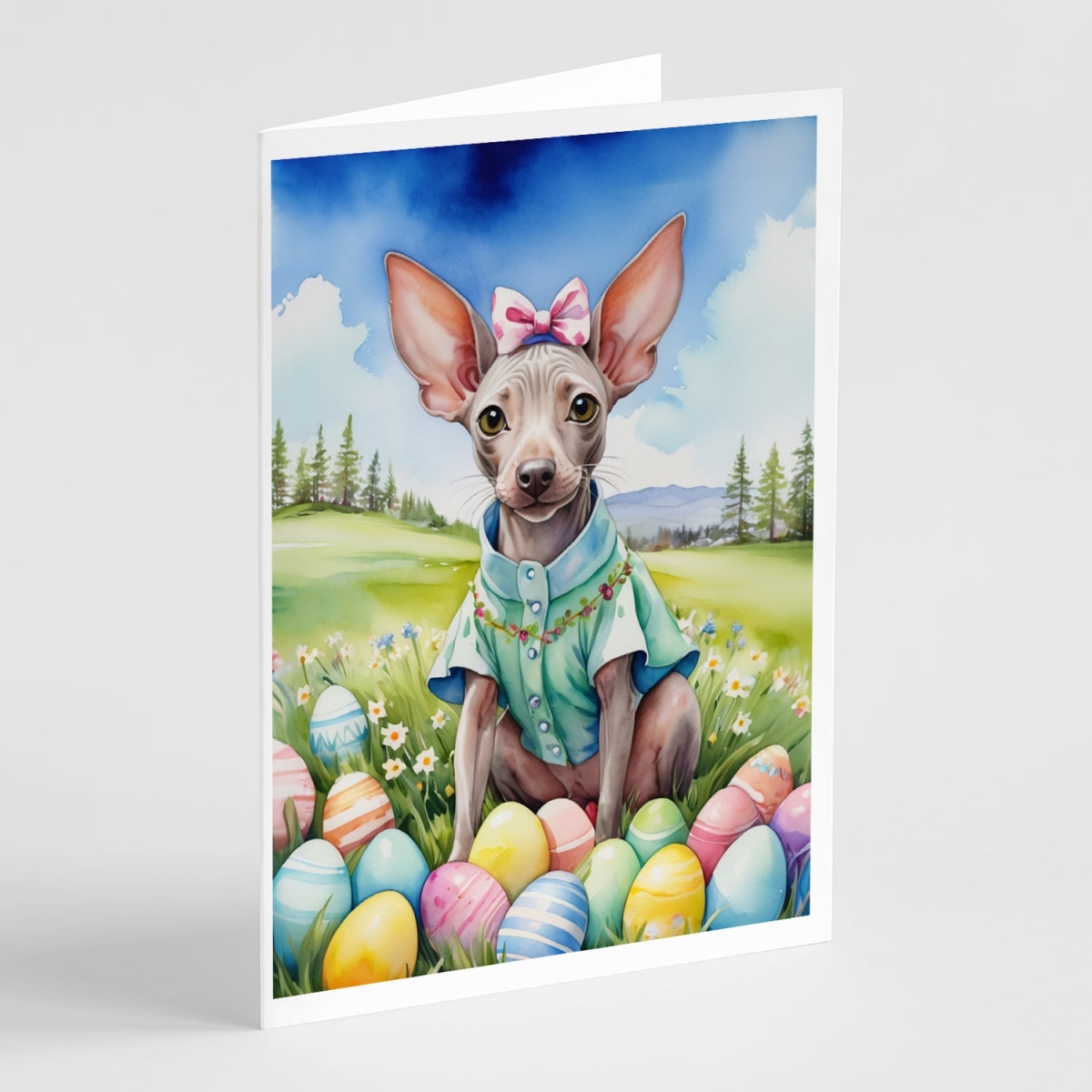 DAC4930GCA7P 5 x 7 in. American Hairless Terrier Easter Egg Hunt Greeting Cards - Pack of 8