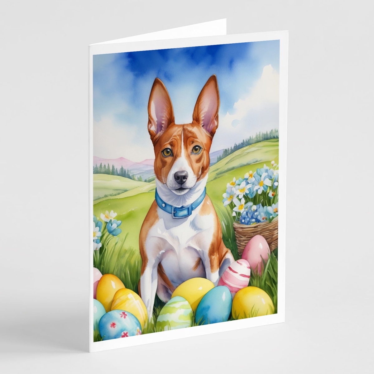 DAC4937GCA7P 5 x 7 in. Basenji Easter Egg Hunt Greeting Cards - Pack of 8