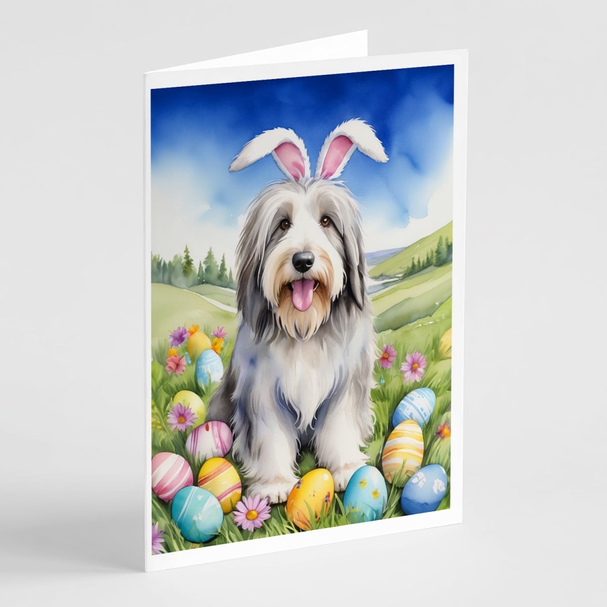 DAC4943GCA7P 5 x 7 in. Bearded Collie Easter Egg Hunt Greeting Cards - Pack of 8