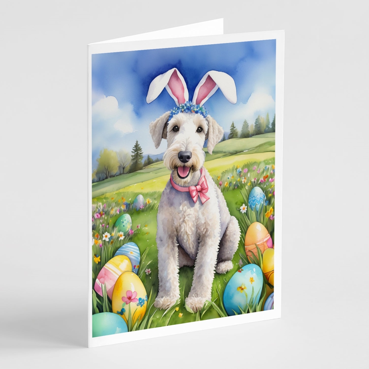 DAC4944GCA7P 5 x 7 in. Bedlington Terrier Easter Egg Hunt Greeting Cards - Pack of 8