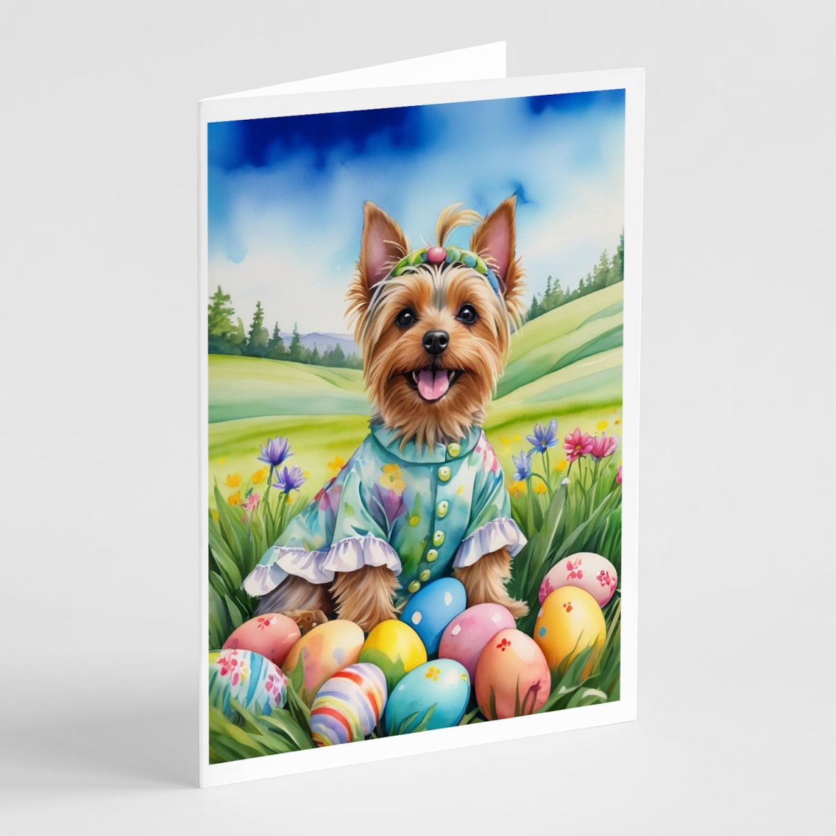 DAC5187GCA7P 5 x 7 in. Silky Terrier Easter Egg Hunt Greeting Cards - Pack of 8