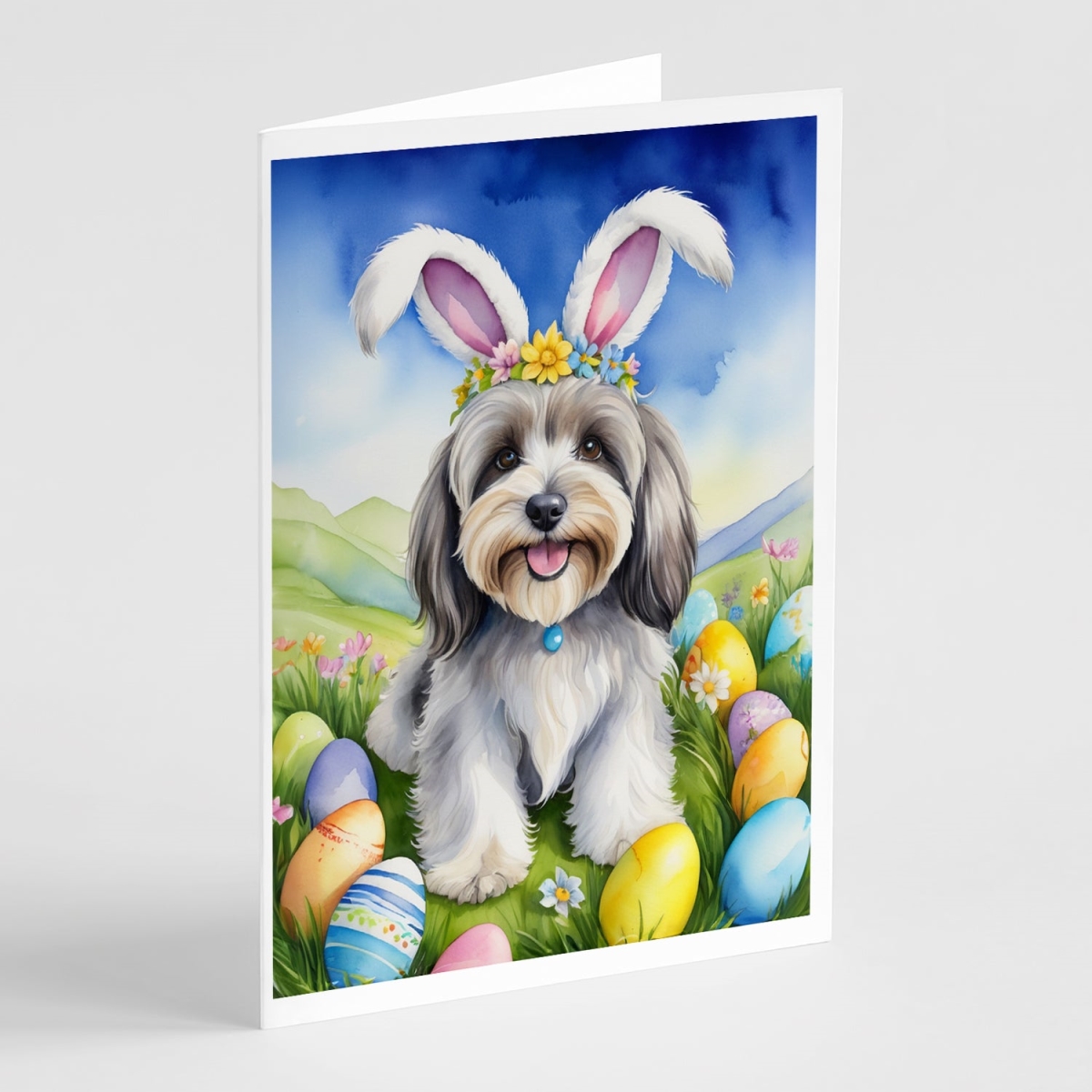 DAC5194GCA7P 5 x 7 in. Tibetan Terrier Easter Egg Hunt Greeting Cards - Pack of 8