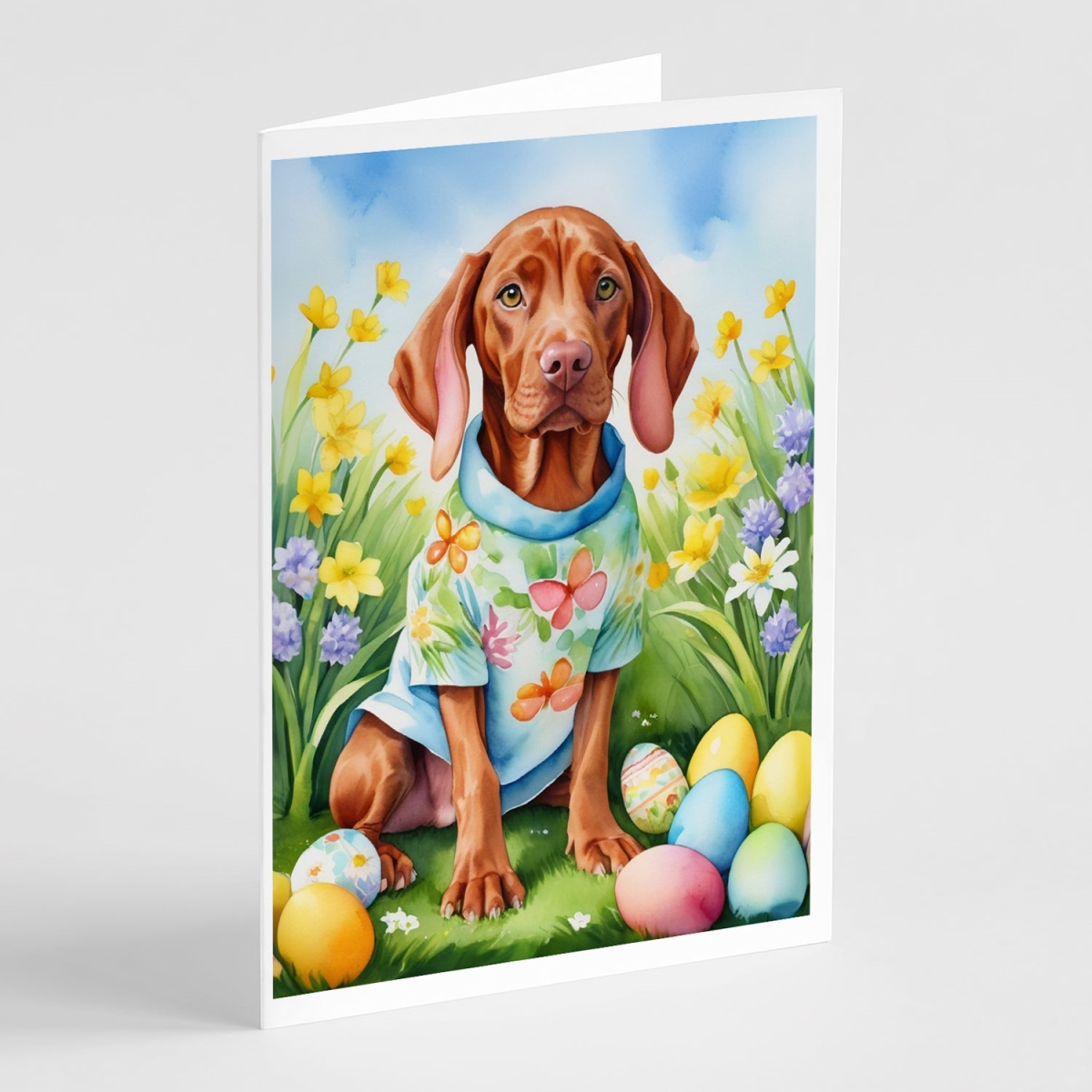 DAC5196GCA7P 5 x 7 in. Vizsla Easter Egg Hunt Greeting Cards - Pack of 8