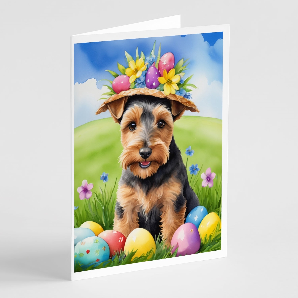 DAC5202GCA7P 5 x 7 in. Welsh Terrier Easter Egg Hunt Greeting Cards - Pack of 8