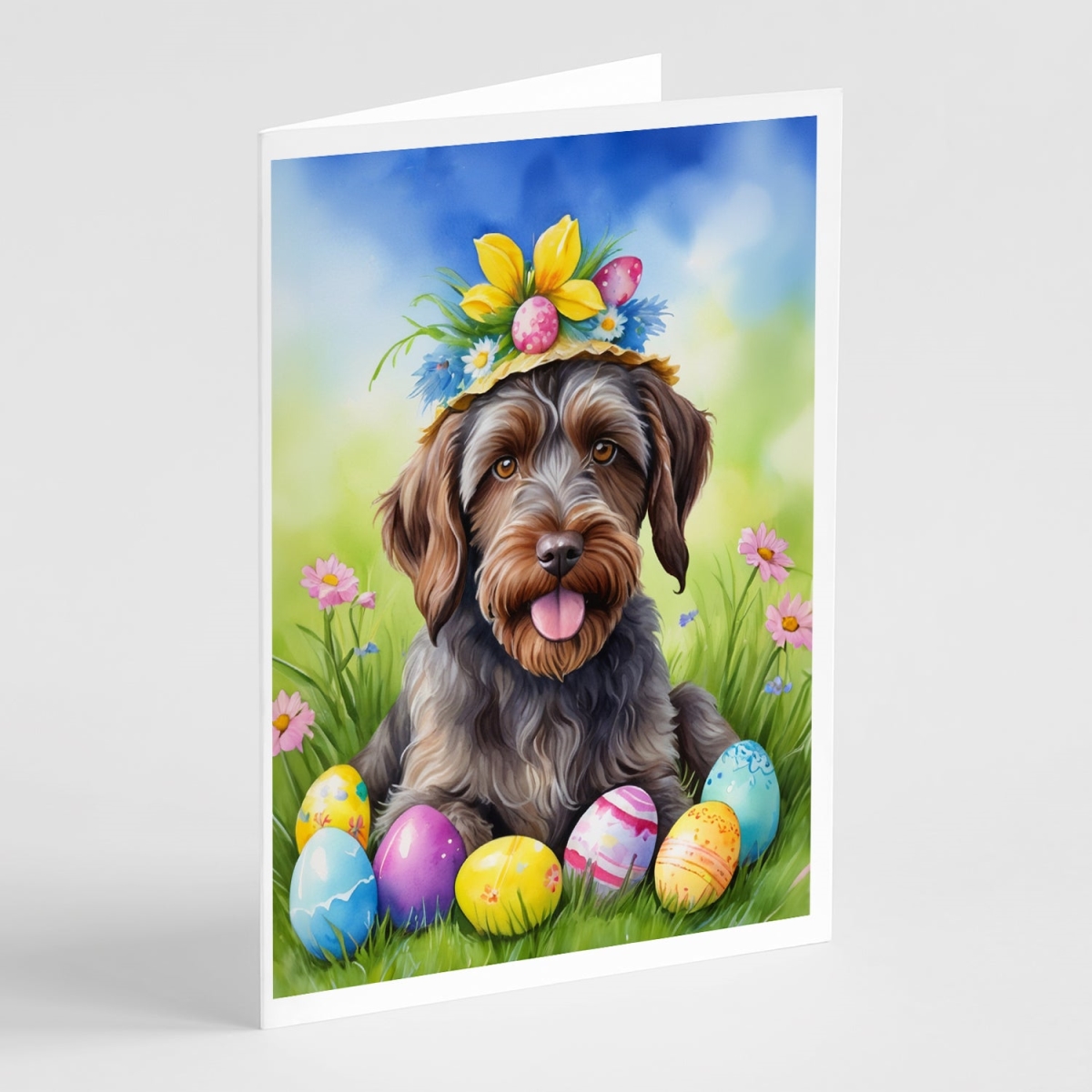 DAC5211GCA7P 5 x 7 in. Wirehaired Pointing Griffon Easter Egg Hunt Greeting Cards - Pack of 8