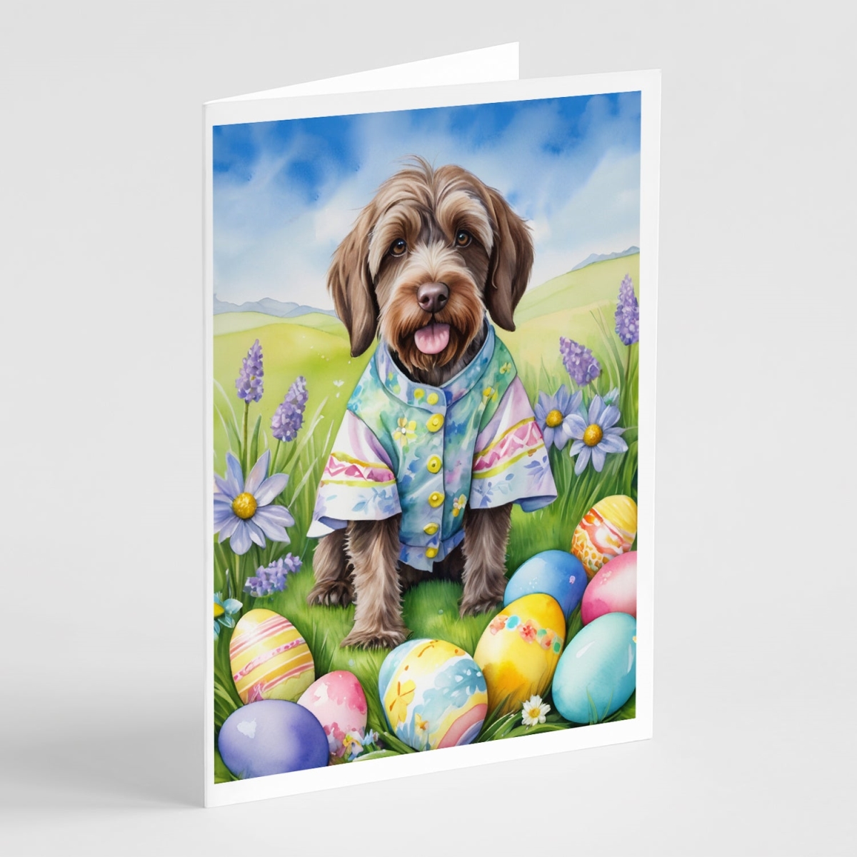 DAC5212GCA7P 5 x 7 in. Wirehaired Pointing Griffon Easter Egg Hunt Greeting Cards - Pack of 8
