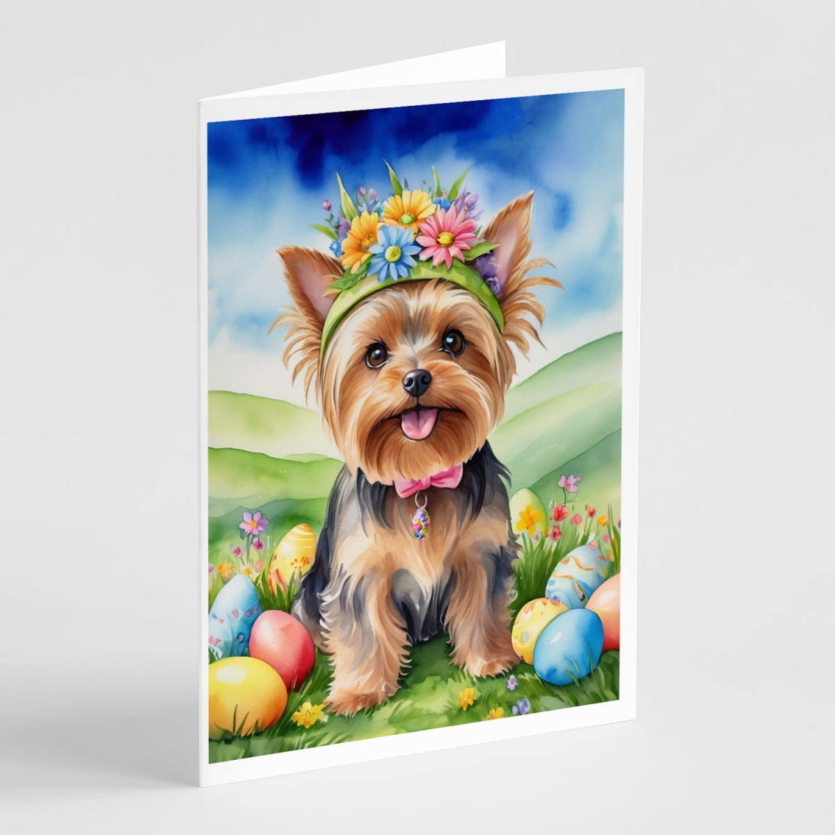 DAC5213GCA7P 5 x 7 in. Yorkshire Terrier Easter Egg Hunt Greeting Cards - Pack of 8
