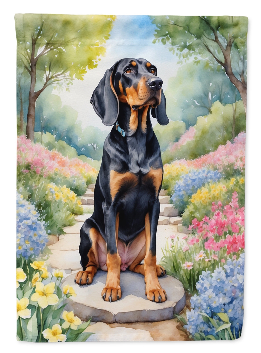 DAC6570CHF 40 x 28 in. Black & Tan Coonhound Spring Path House Flag