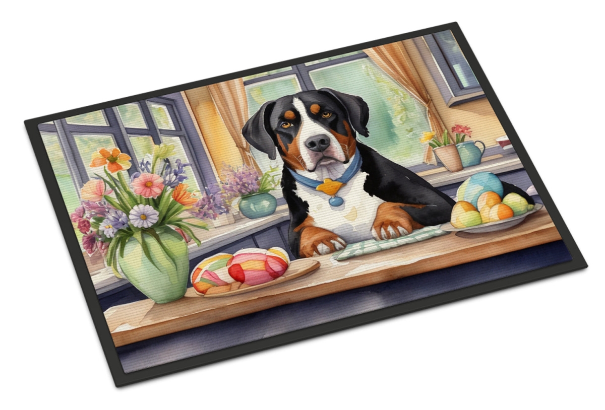 DAC6830JMAT 24 x 36 in. Decorating Easter Greater Swiss Mountain Dog Doormat