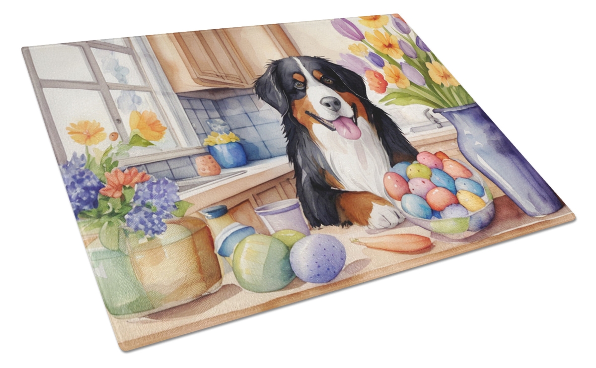 DAC6762LCB 15 x 12 in. Decorating Easter Bernese Mountain Dog Glass Cutting Board