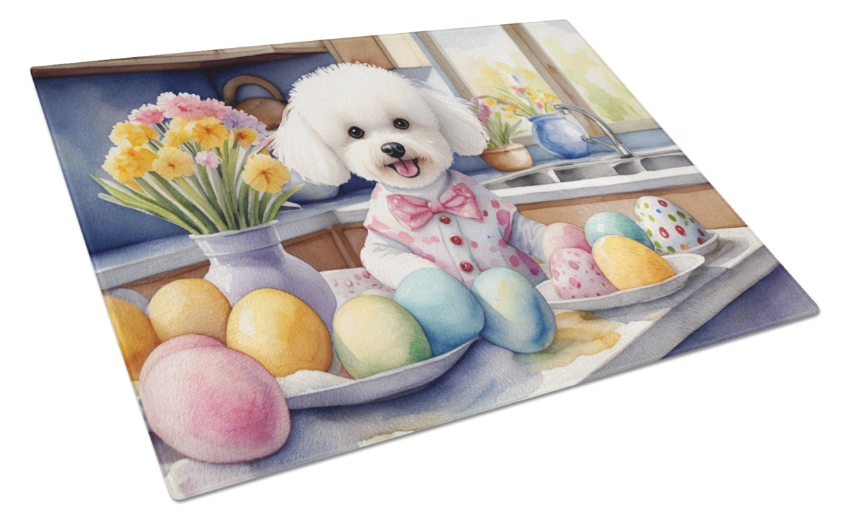 DAC6763LCB 15 x 12 in. Decorating Easter Bichon Frise Glass Cutting Board
