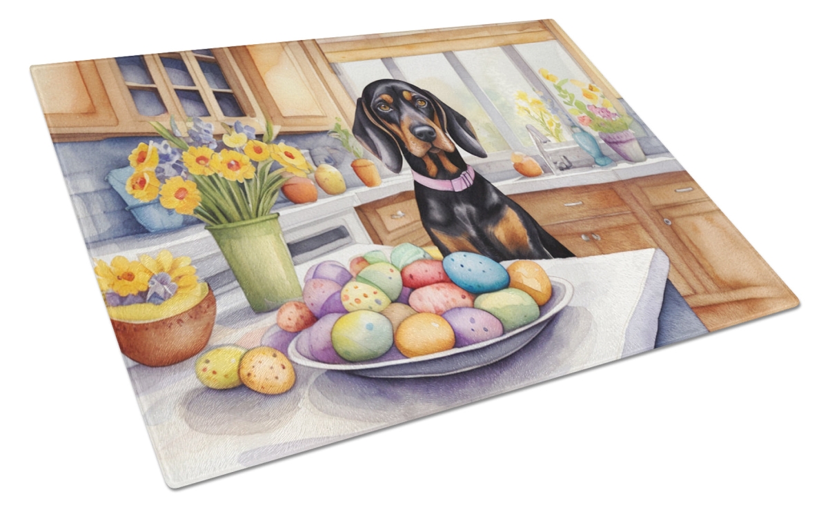 DAC6764LCB 15 x 12 in. Decorating Easter Black & Tan Coonhound Glass Cutting Board