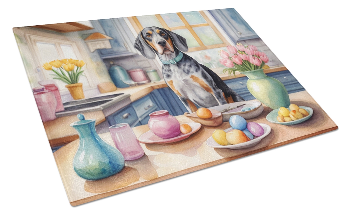 DAC6766LCB 15 x 12 in. Decorating Easter Bluetick Coonhound Glass Cutting Board