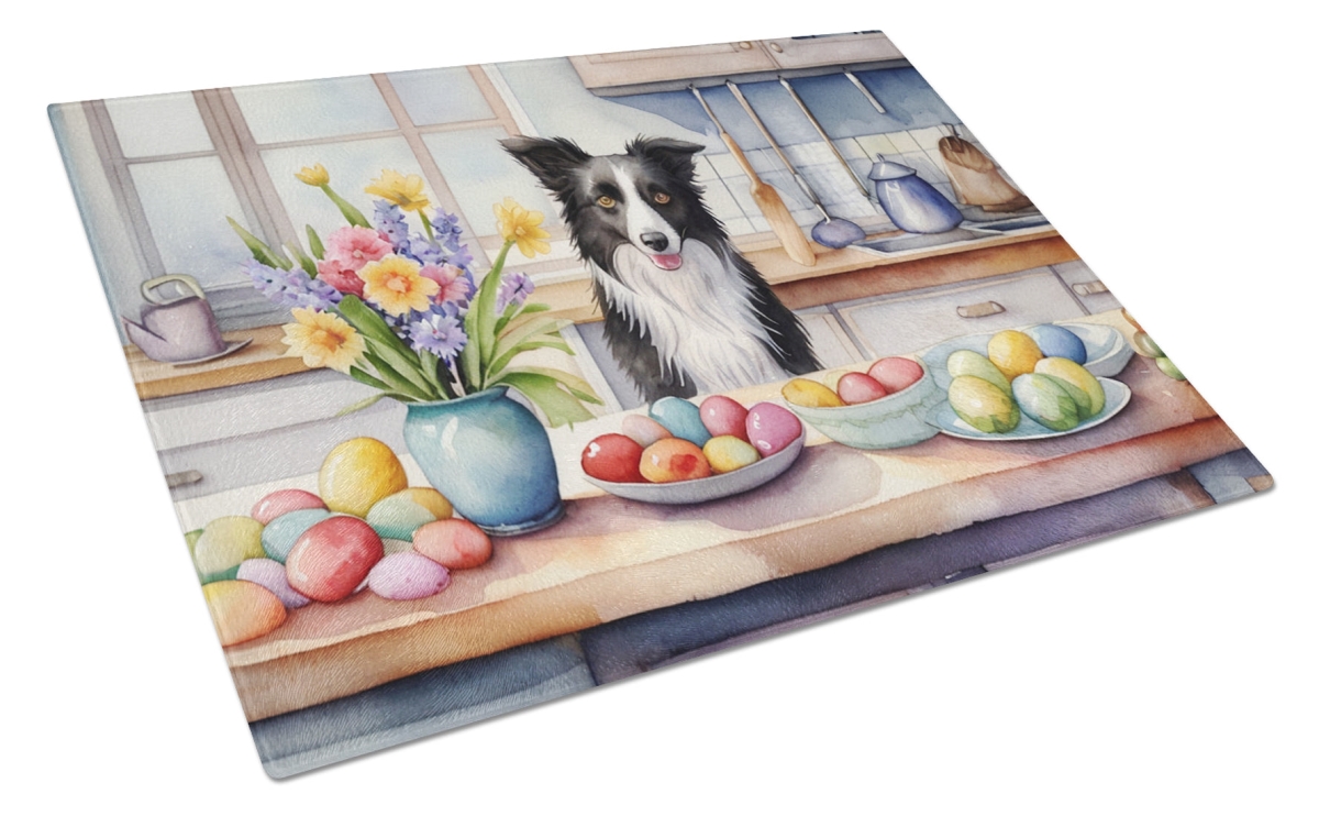 DAC6767LCB 15 x 12 in. Decorating Easter Border Collie Glass Cutting Board