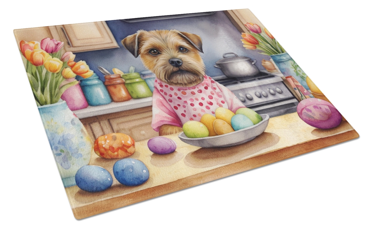 DAC6768LCB 15 x 12 in. Decorating Easter Border Terrier Glass Cutting Board