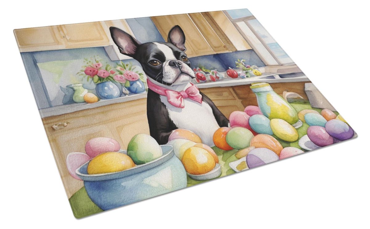 DAC6771LCB 15 x 12 in. Decorating Easter Boston Terrier Glass Cutting Board