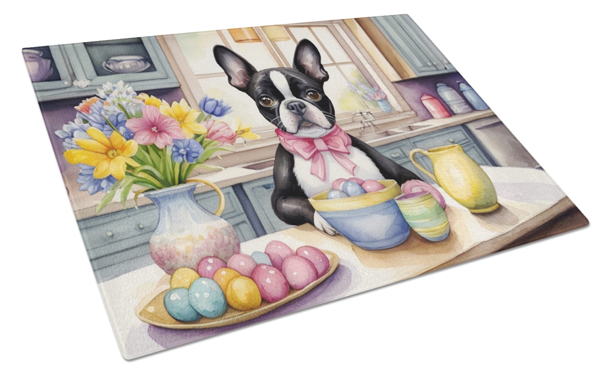 DAC6772LCB 15 x 12 in. Decorating Easter Boston Terrier Glass Cutting Board