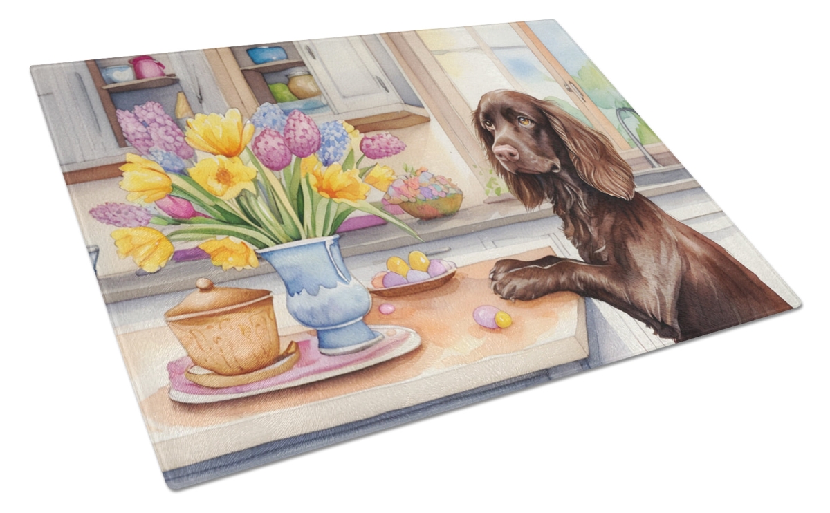 DAC6775LCB 15 x 12 in. Decorating Easter Boykin Spaniel Glass Cutting Board