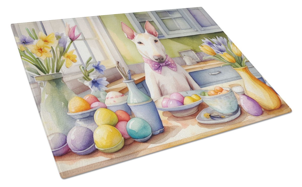 DAC6778LCB 15 x 12 in. Decorating Easter Bull Terrier Glass Cutting Board