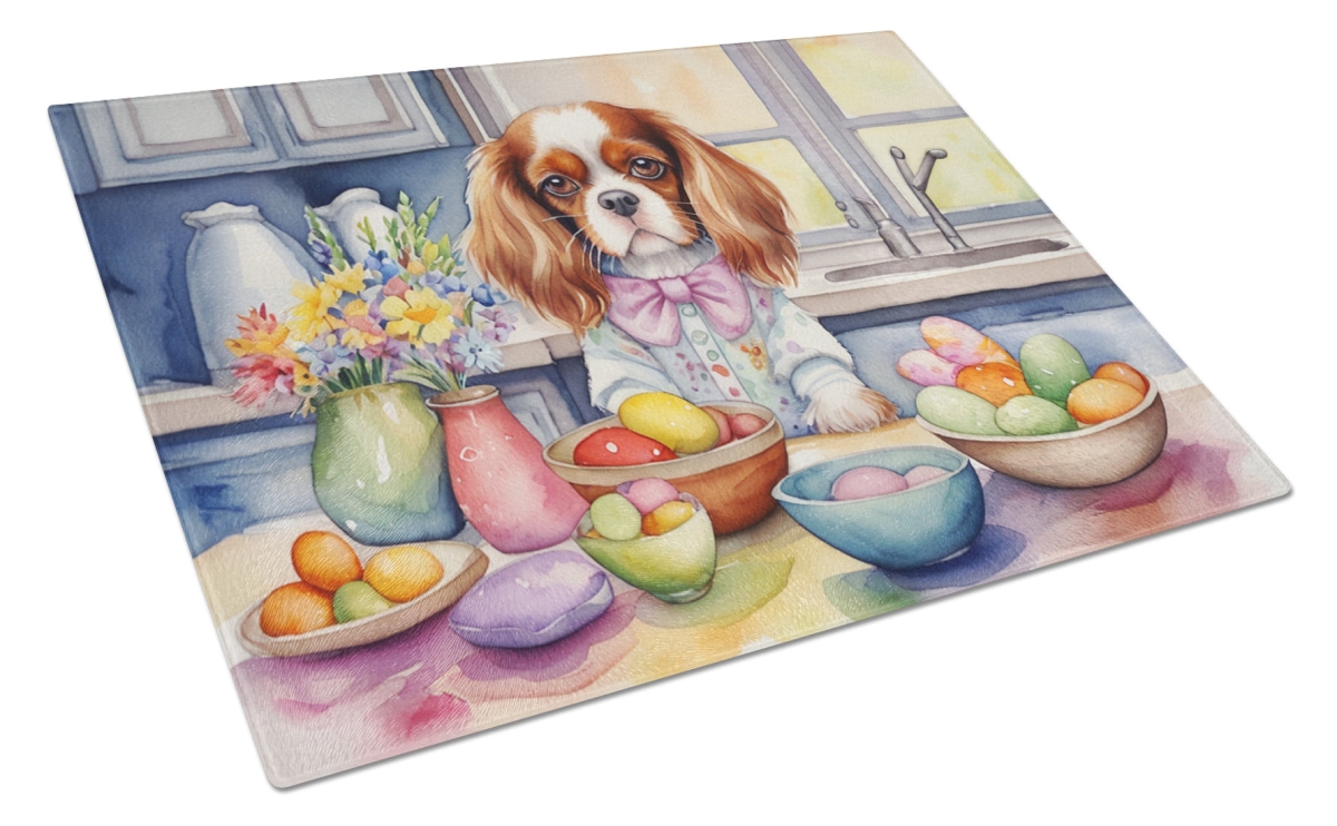 DAC6784LCB 15 x 12 in. Decorating Easter Cavalier Spaniel Glass Cutting Board