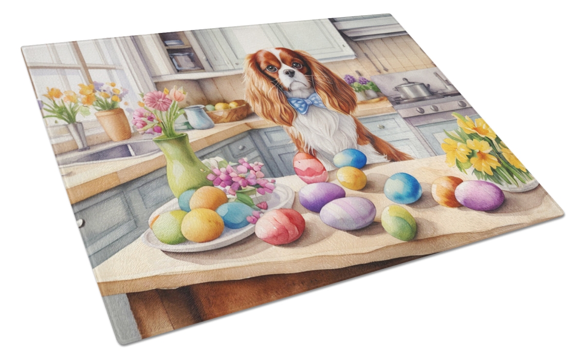 DAC6785LCB 15 x 12 in. Decorating Easter Cavalier Spaniel Glass Cutting Board