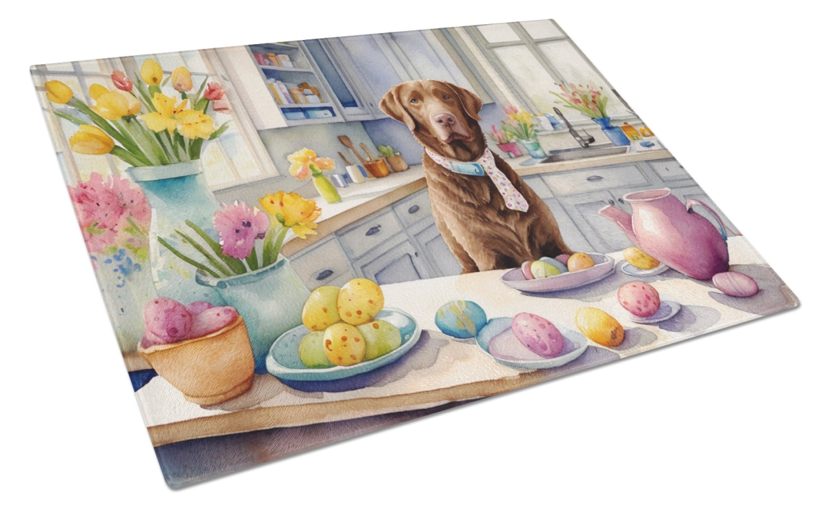 DAC6786LCB 15 x 12 in. Decorating Easter Chesapeake Bay Retriever Glass Cutting Board
