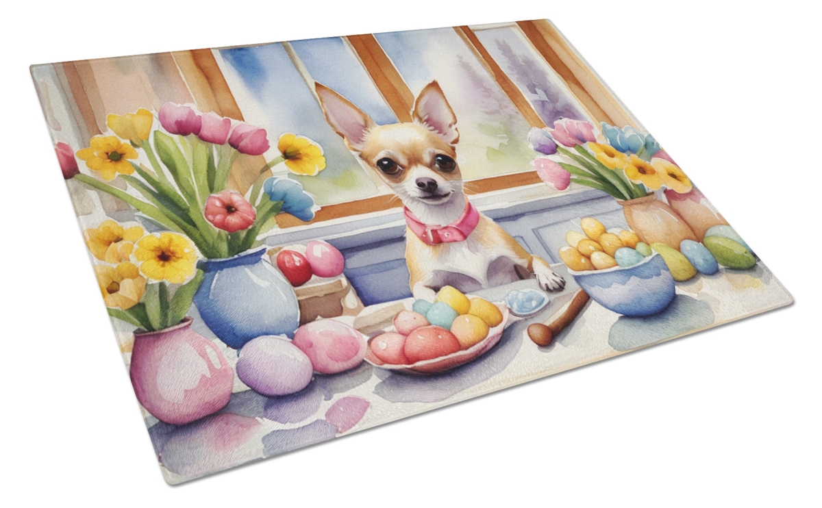 DAC6789LCB 15 x 12 in. Decorating Easter Chihuahua Glass Cutting Board