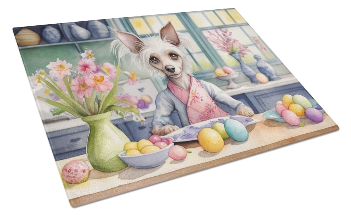 DAC6790LCB 15 x 12 in. Decorating Easter Chinese Crested Glass Cutting Board