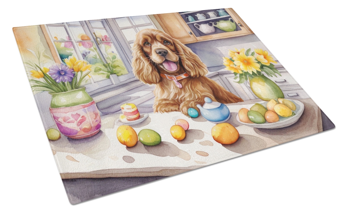 DAC6793LCB 15 x 12 in. Decorating Easter Cocker Spaniel Glass Cutting Board
