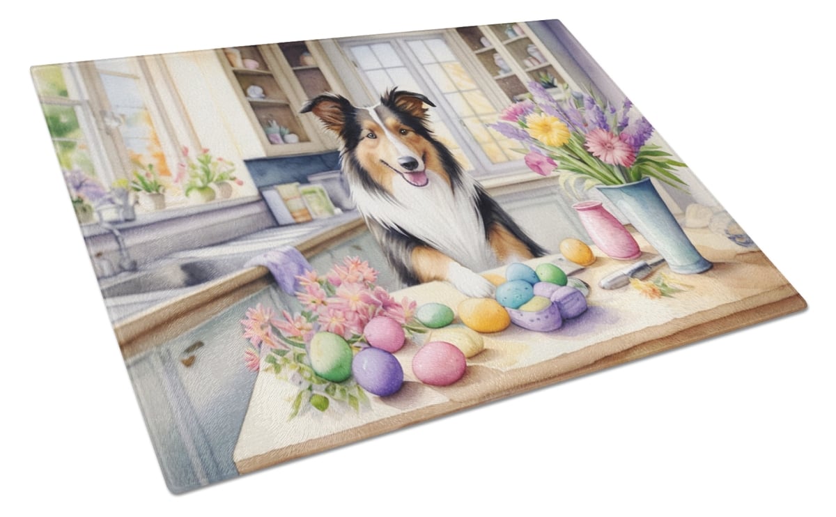 DAC6795LCB 15 x 12 in. Decorating Easter Collie Glass Cutting Board